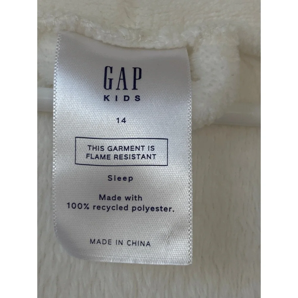 Gap Kids White Fleece Hooded Bathrobe Size 14 Recycled Polyester Tie Waist Robe